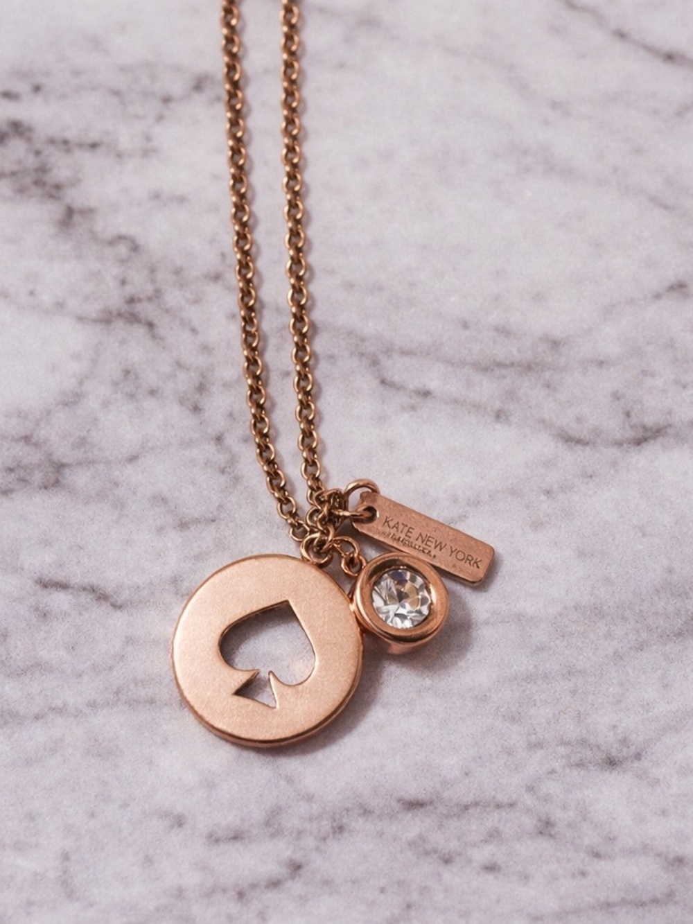 kate spade rose gold spade cutout pendant necklace with crystal charm - Picture 5 of 5